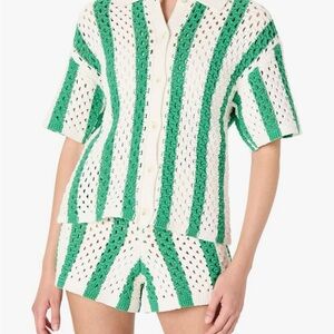 The Drop Aoss Emerald Green Crochet Striped Shorts Size XSmall NWT